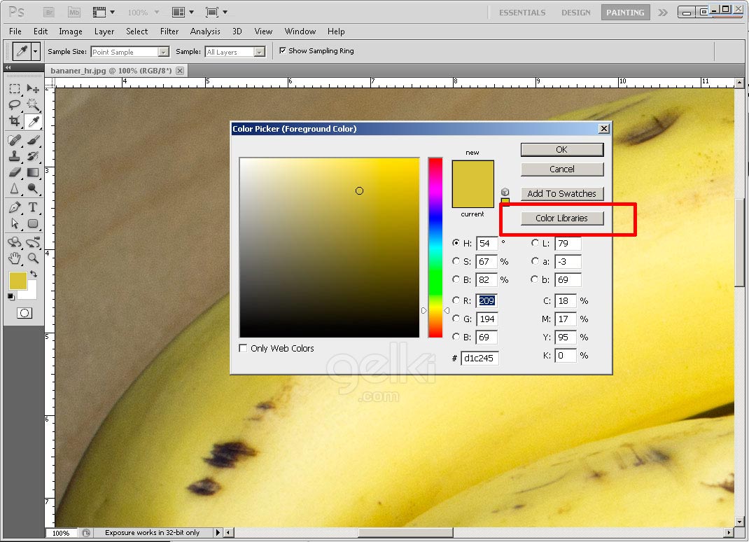 gul banan färgstick i photoshop