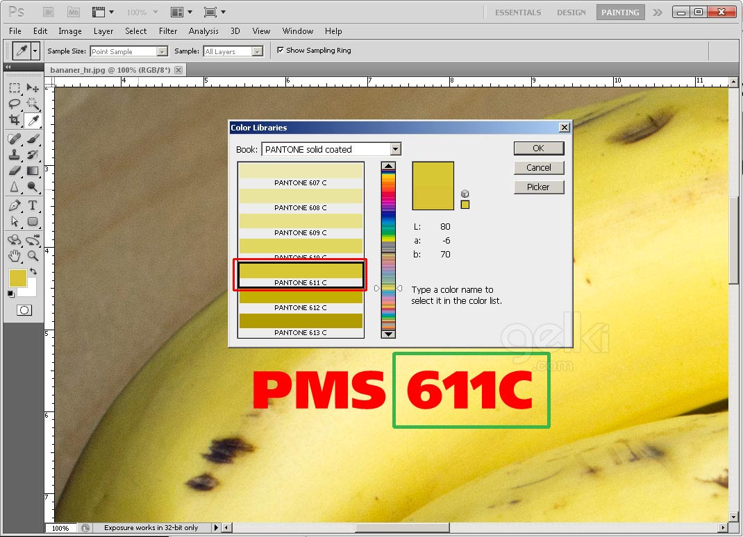 gul banan färgstick i photoshop