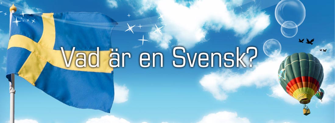 Svensk flagga och luftballonger under en blå himmel